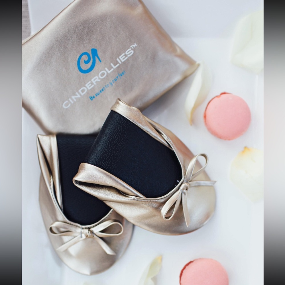 Cinderollies Gold Foldable Ballet Flats / Ballet Slippers - 8.5-9.5
